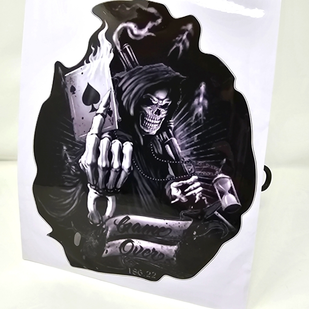Gothic Horror ✦ Skull Poker “Game Over” Vinyl Sticker ✦ Black Waterproof Decal